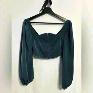 Urban Outfitters Corset Bubble Sleeve Crop Top Deep Teal XS